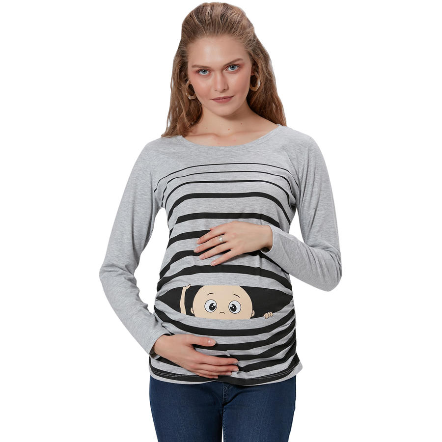 M.M.C. Umstandslangarmshirt Guck Guck mit Motiv Grau
