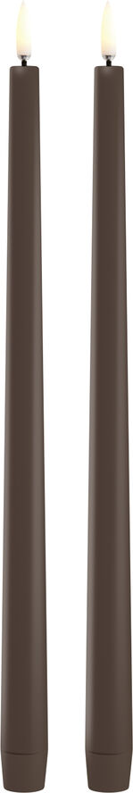 Uyuni LED slim taper candle, Brown, Smooth, 2-pack, 2,3x32 cm Brown