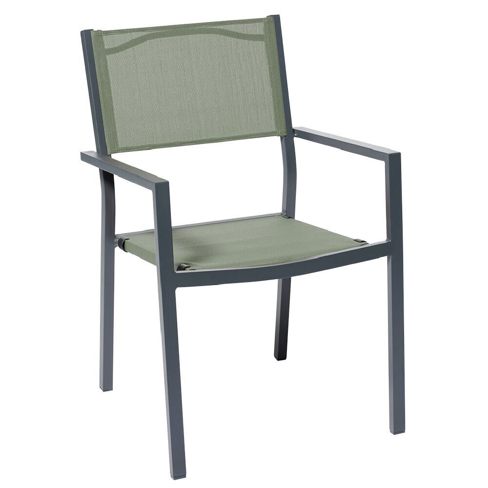 Fauteuil de jardin Oslow aluminium gris textilène vert 59x55,5xH.86 cm
