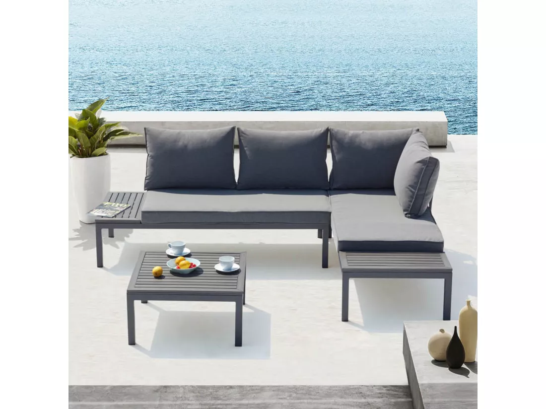 Salon de jardin aluminium et acier gris foncé LOLEA