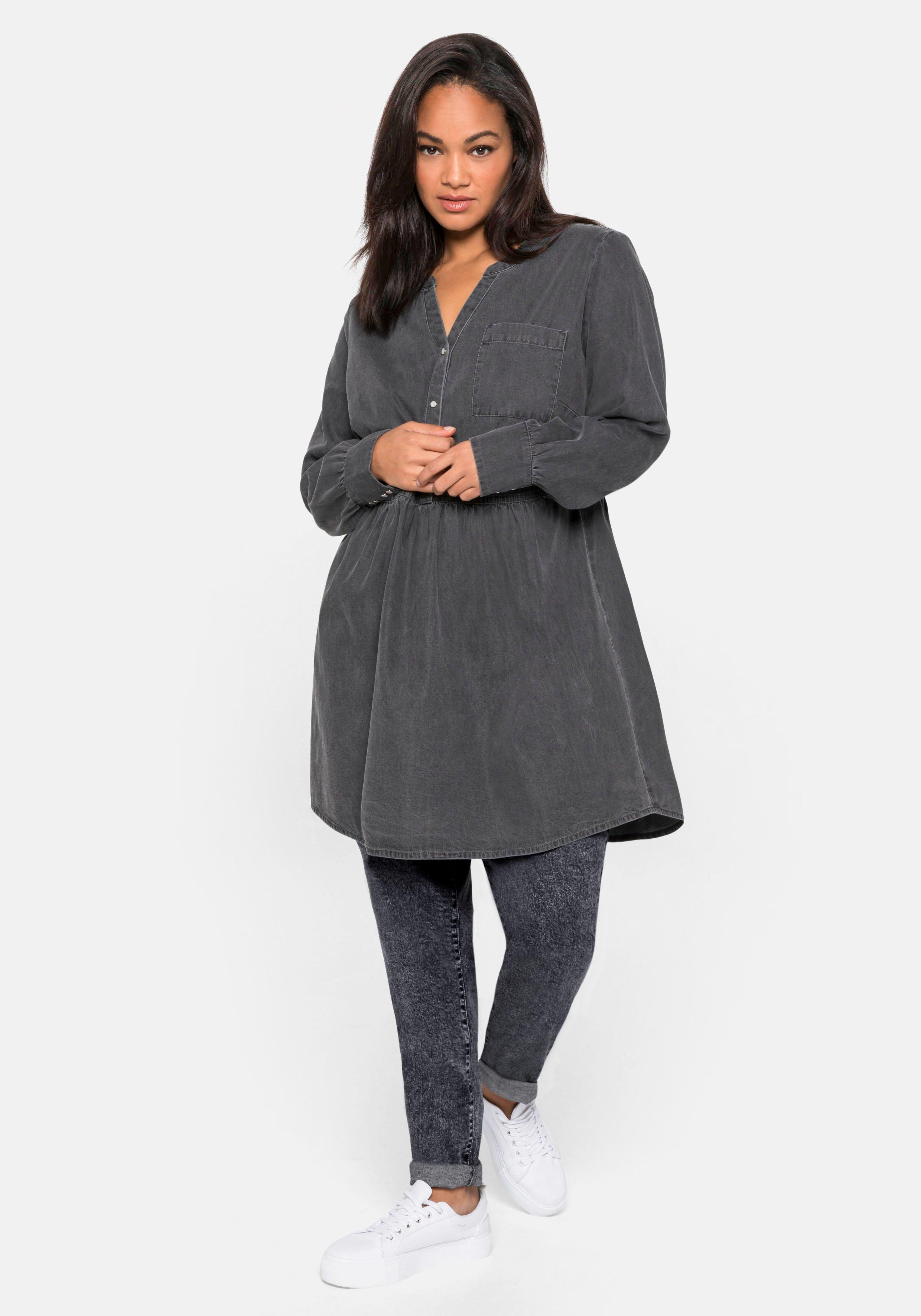 Jeanstunika in Longform, mit hoch angesetzter Taille