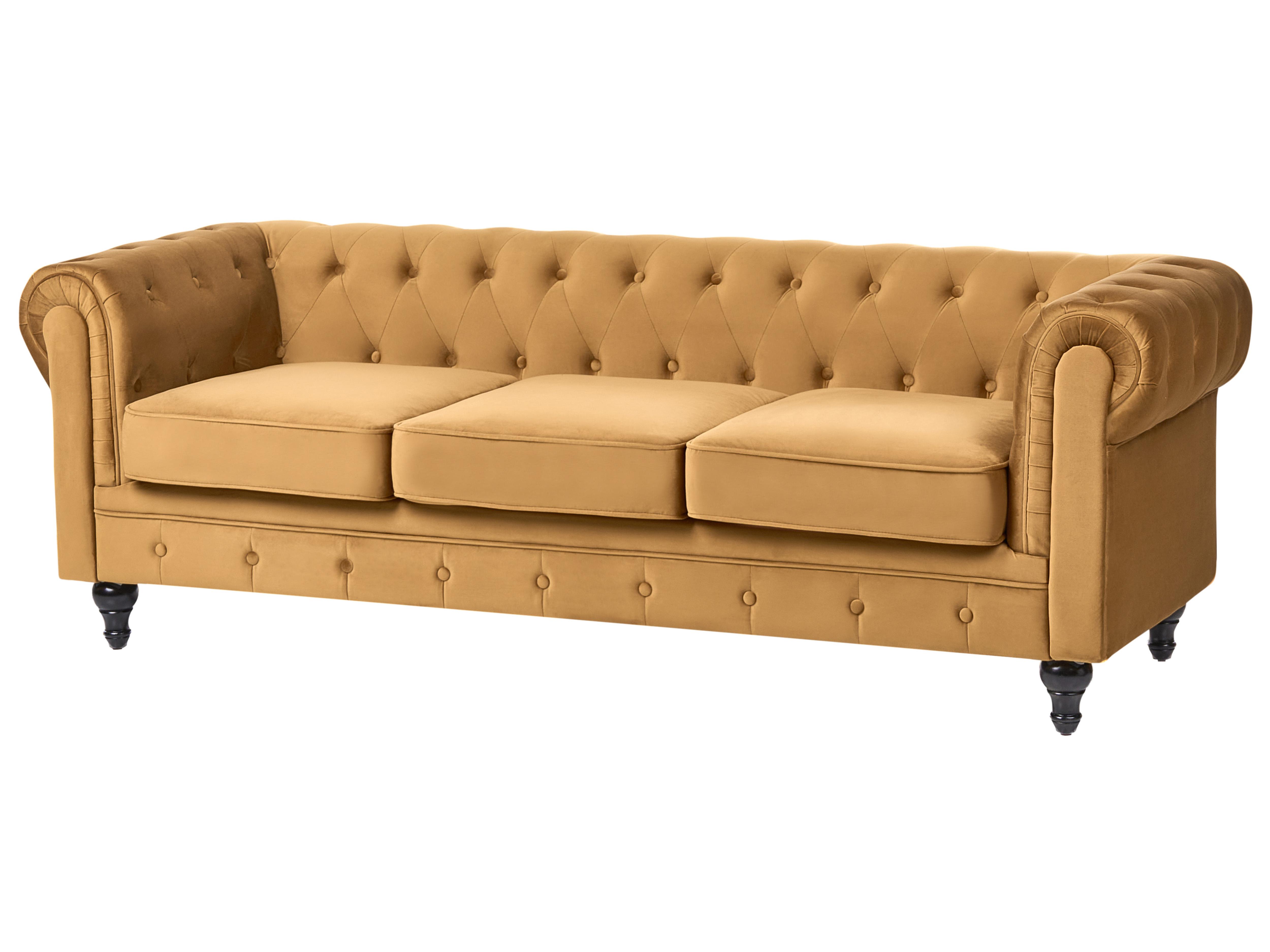 Bank 3-zits CHESTERFIELD Fluweel Goud