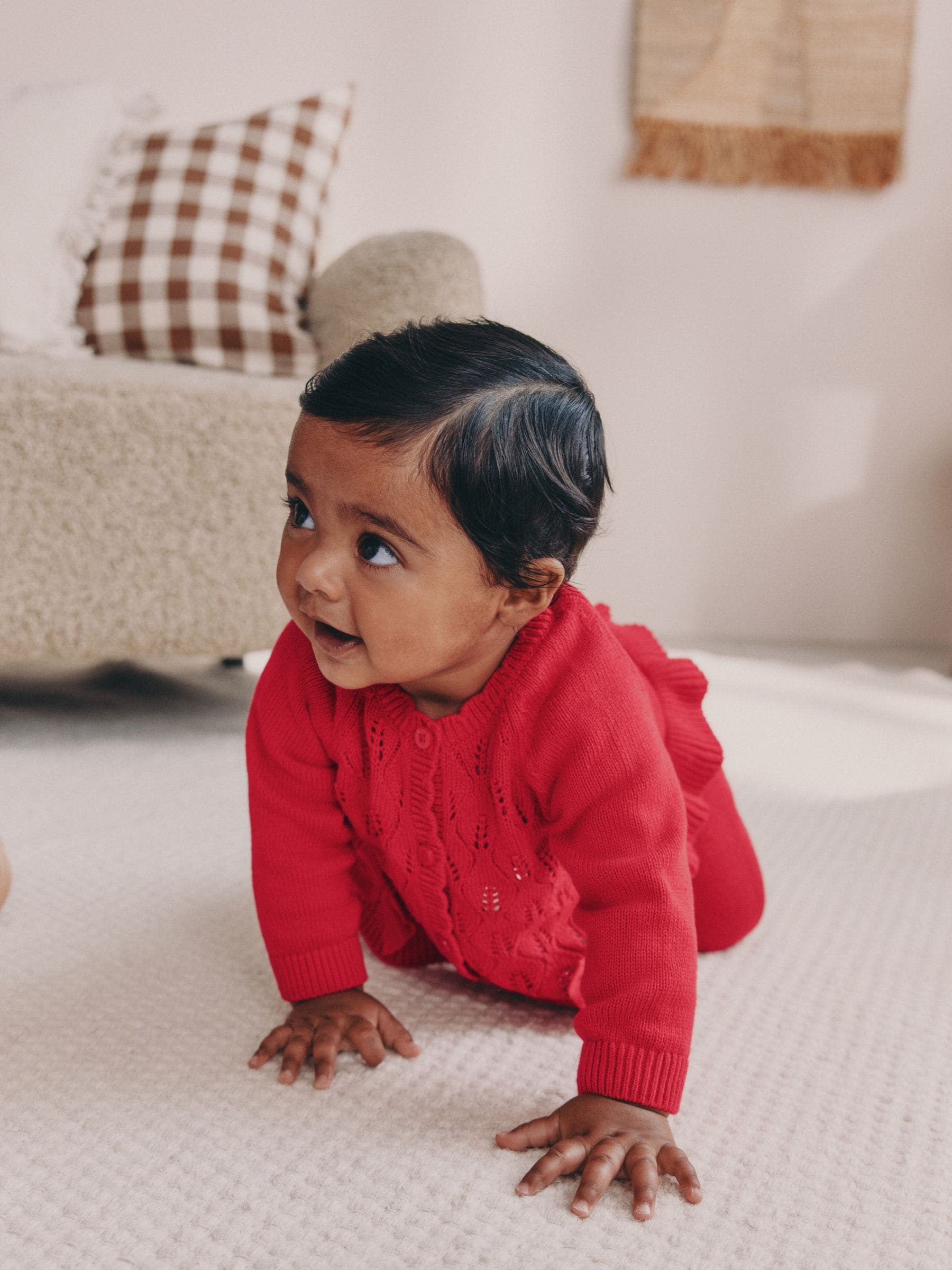 Rood - Gebreide babyvestset met strik en ruches (0mnd-3jr)