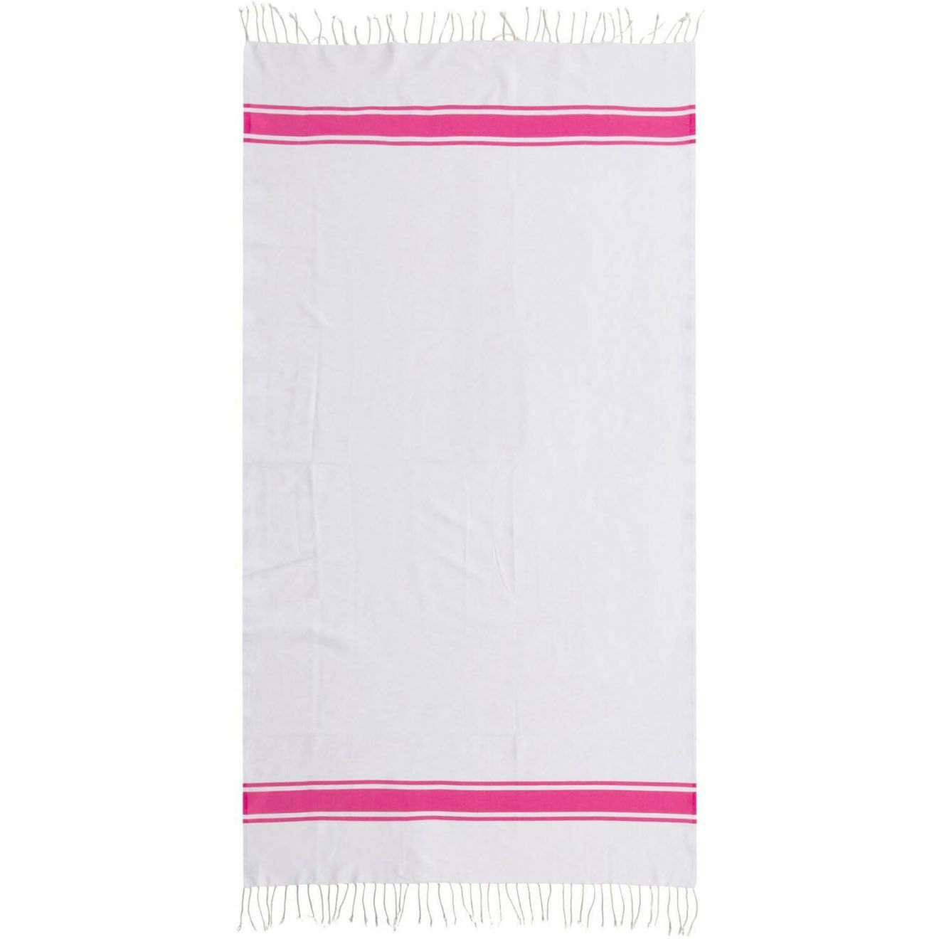 Febronie Fouta Traditionelle St Tropez blanc/rose fuschia  - 100x200 cm