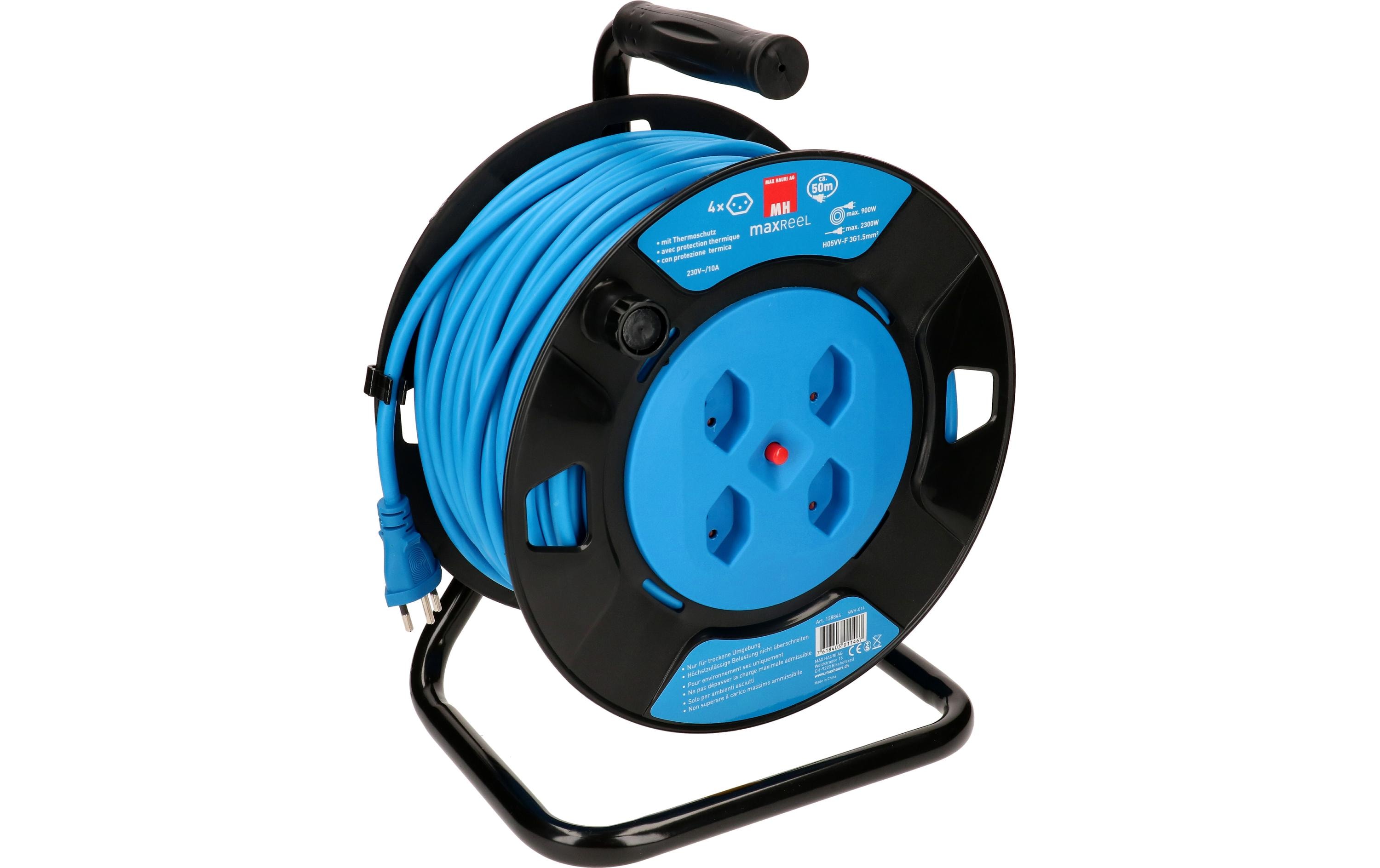 Kabelrolle maxREEL 50 m50m Kabelrolle mit 4x T13 Steckdose und mit Thermoschutz