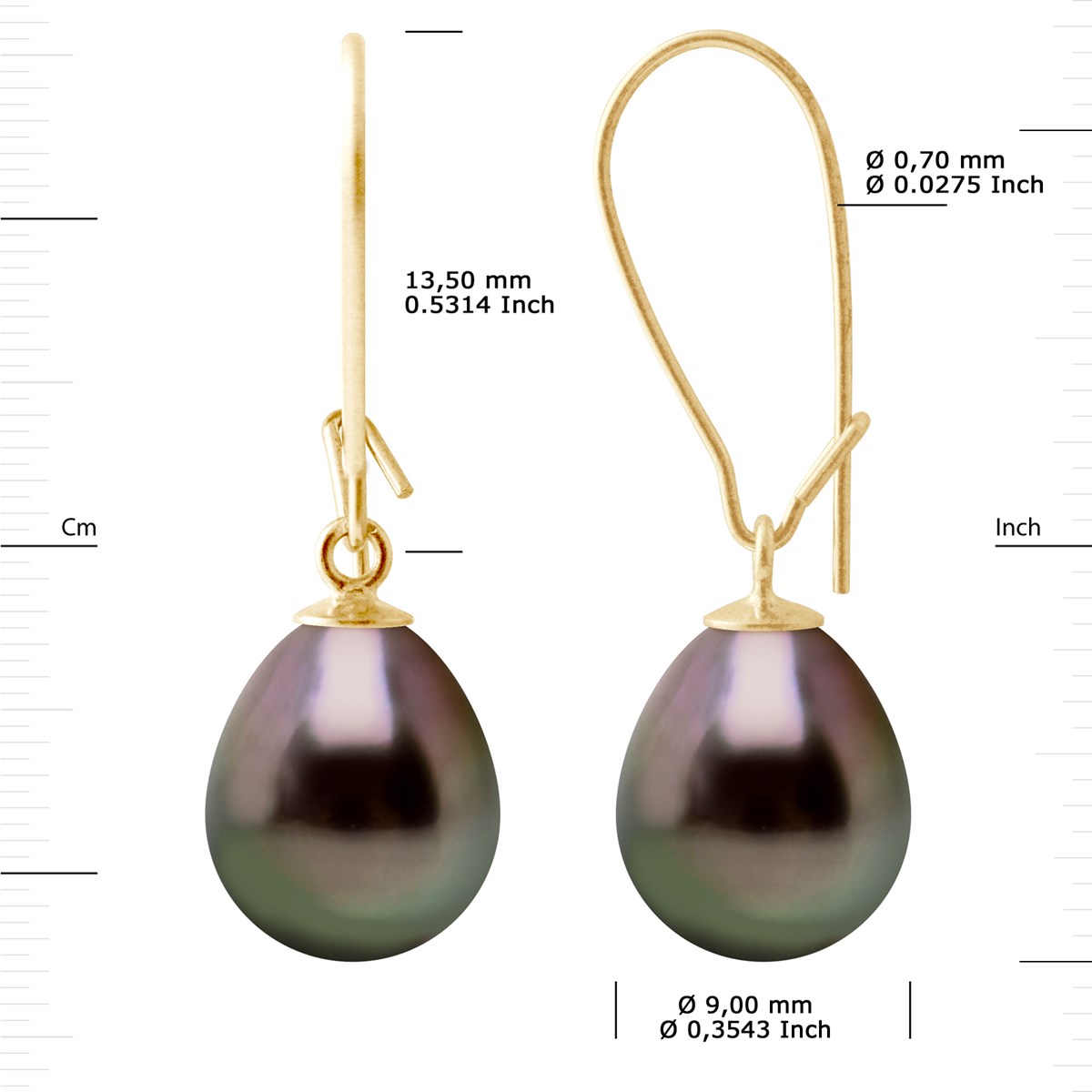 STELLA - Boucles d'Oreilles Perles de Tahiti 9-10 mm Or Jaune