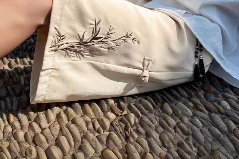 jaywoon - Broek met wijde pijpen en bamboe borduursel met trekkoord en kikkermotief