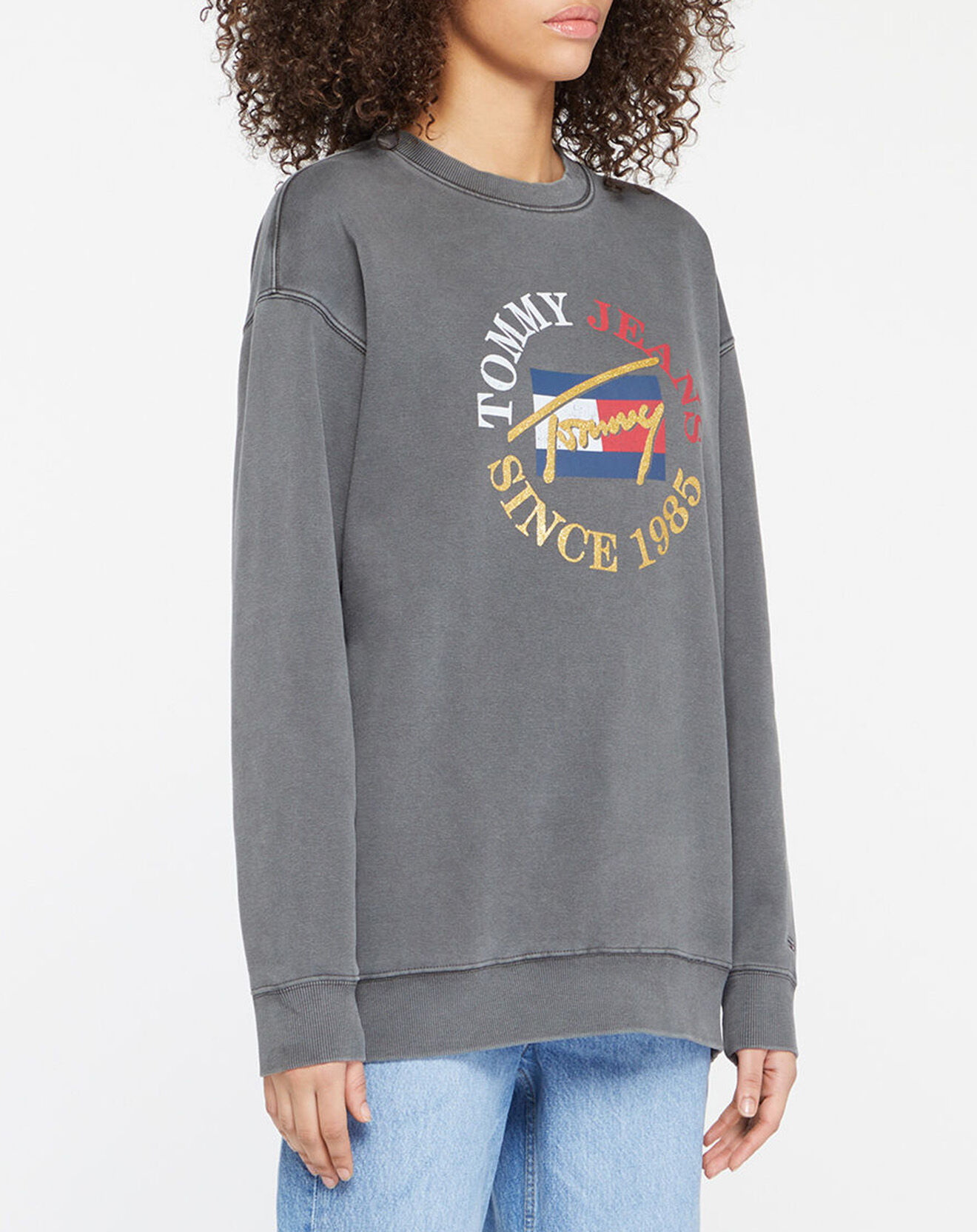 Tommy Jeans Sweat en Coton Bio mélangé Vintage Crew noir délavé