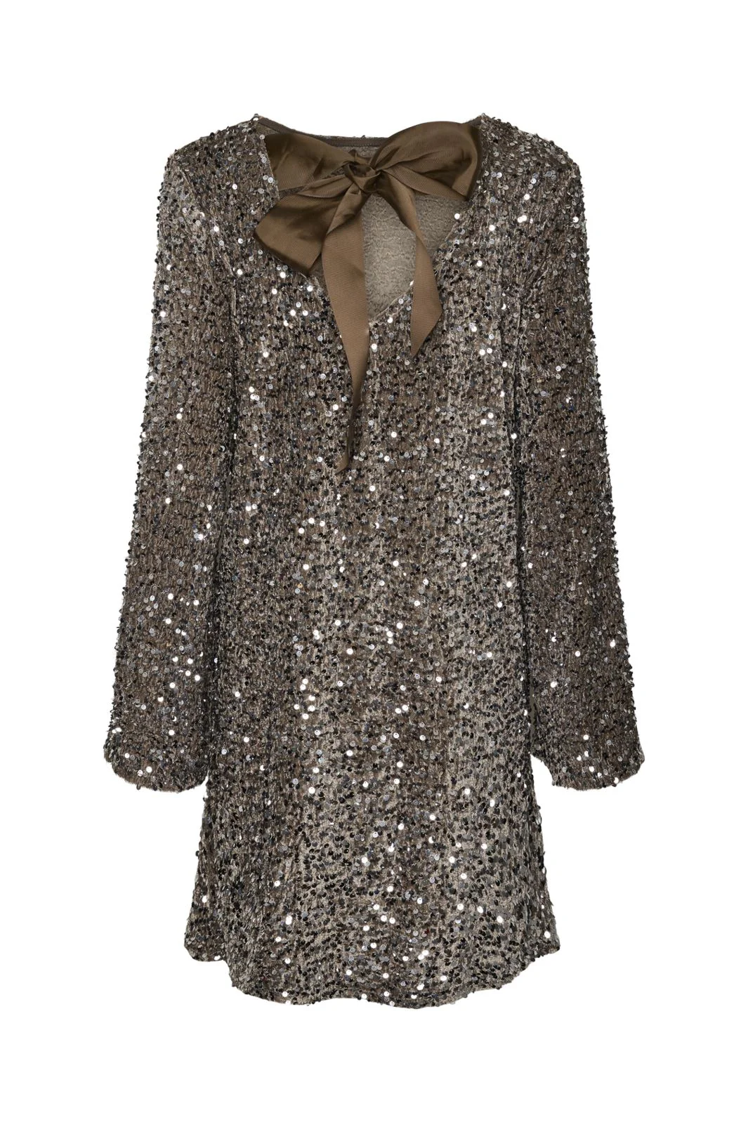 Pieces Pckam Ls Deep Back Bow Dress 4641534 morel silver sequins