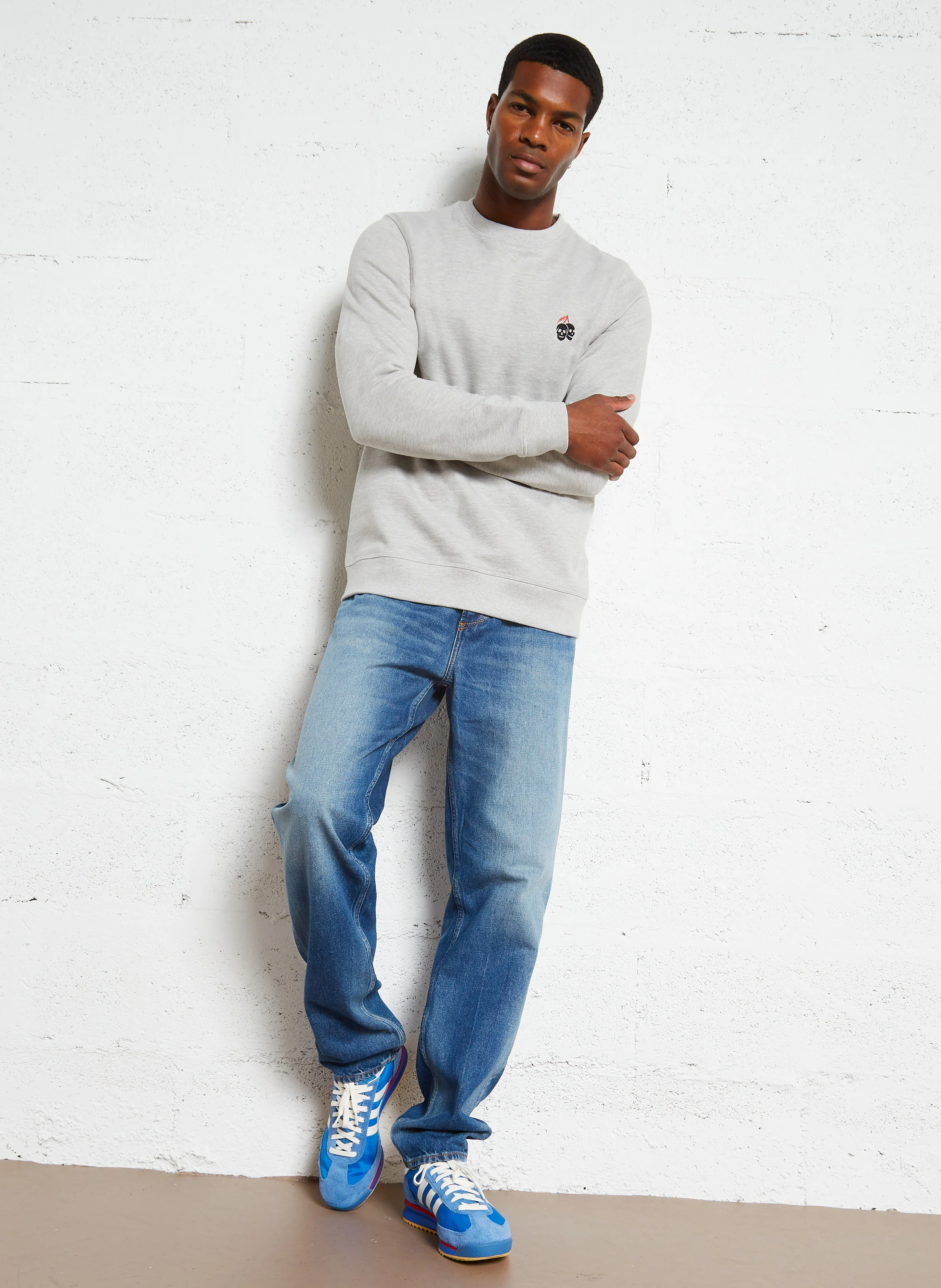 800/60 - Jean droit délavé en coton mélangé | Bleu