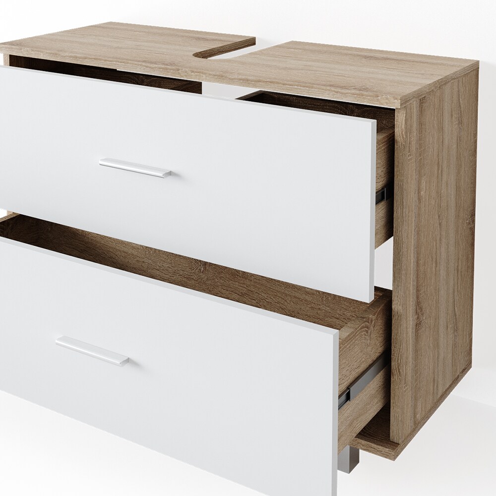 VICCO Badmöbel Set ILIAS Weiß Eiche Spiegel Kommode Unterschrank Badschrank