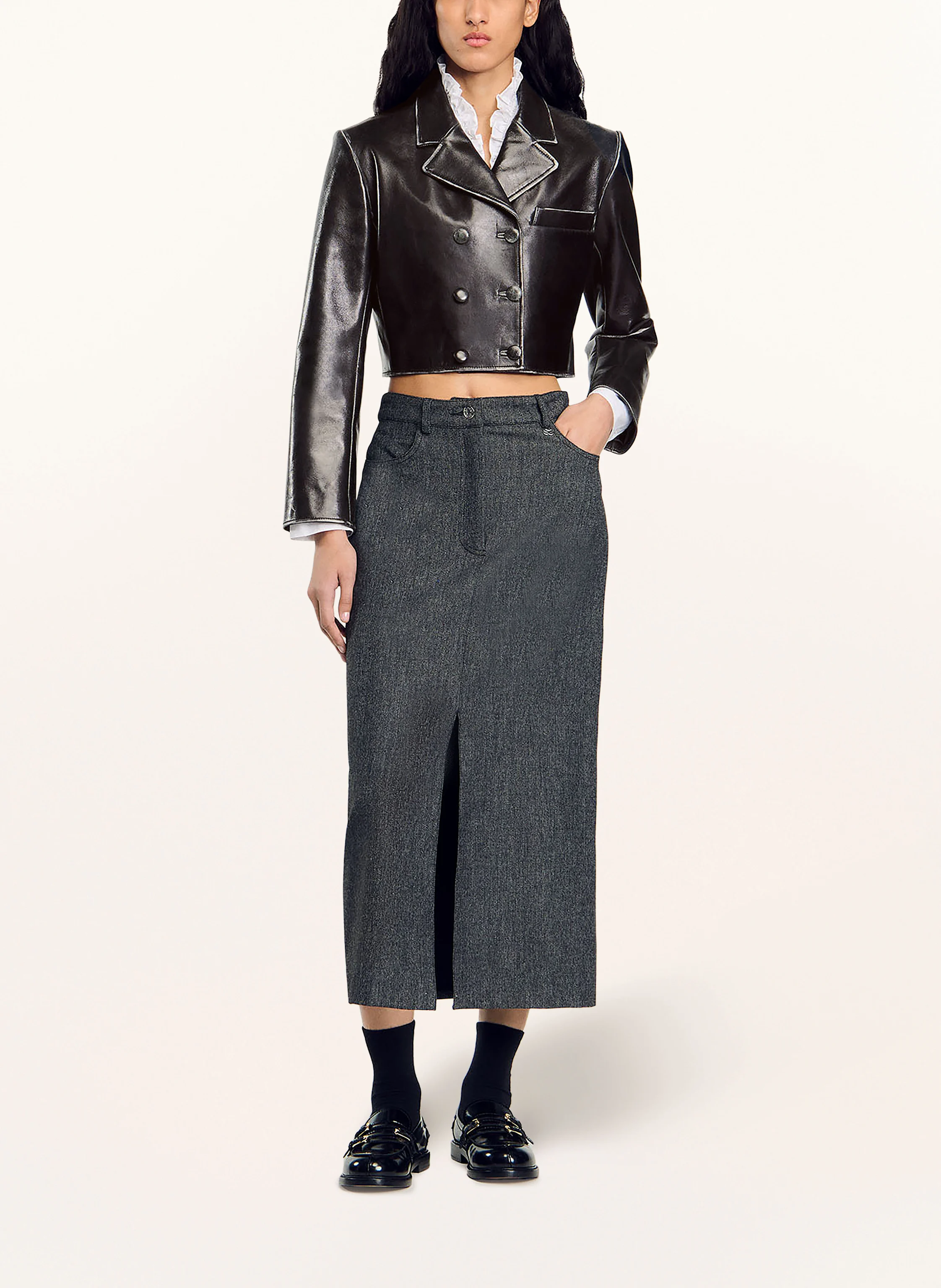 SANDRO Cropped-Lederjacke
