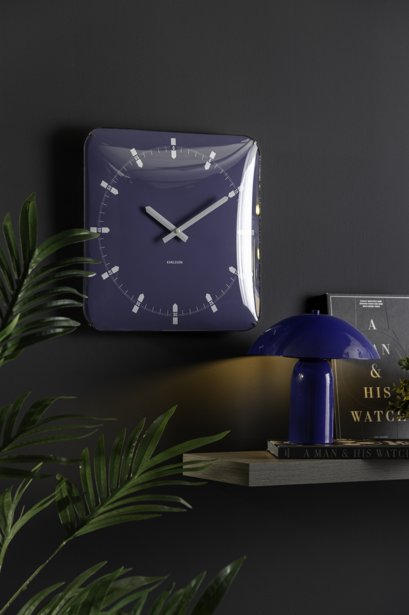 Wandklok Sucinto Dome Square Navy blauw