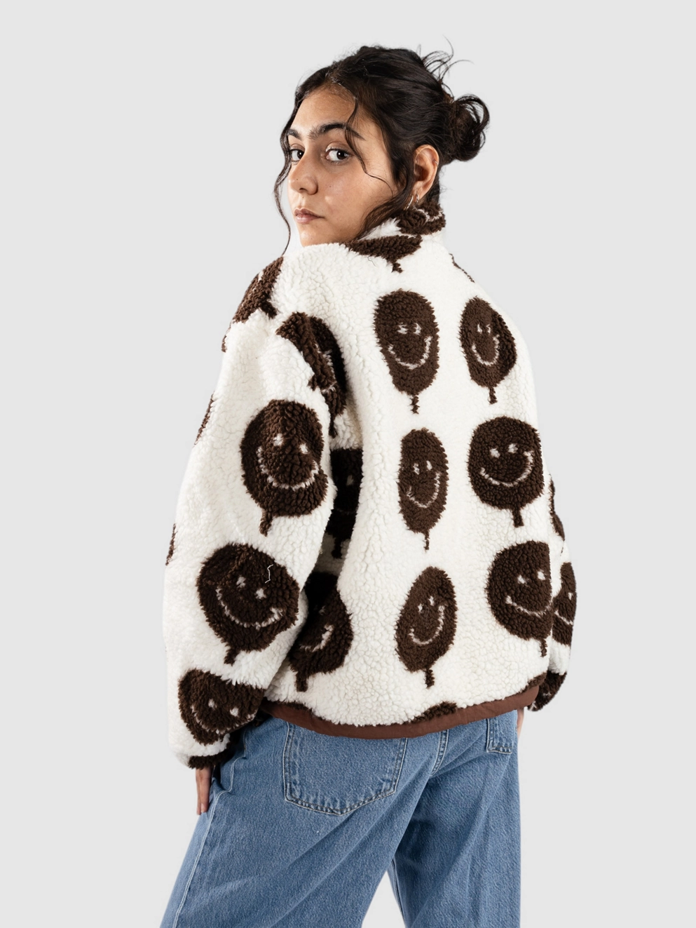 Blue Tomato Drawstring Fleece Zip Thru Jacket brown smiley