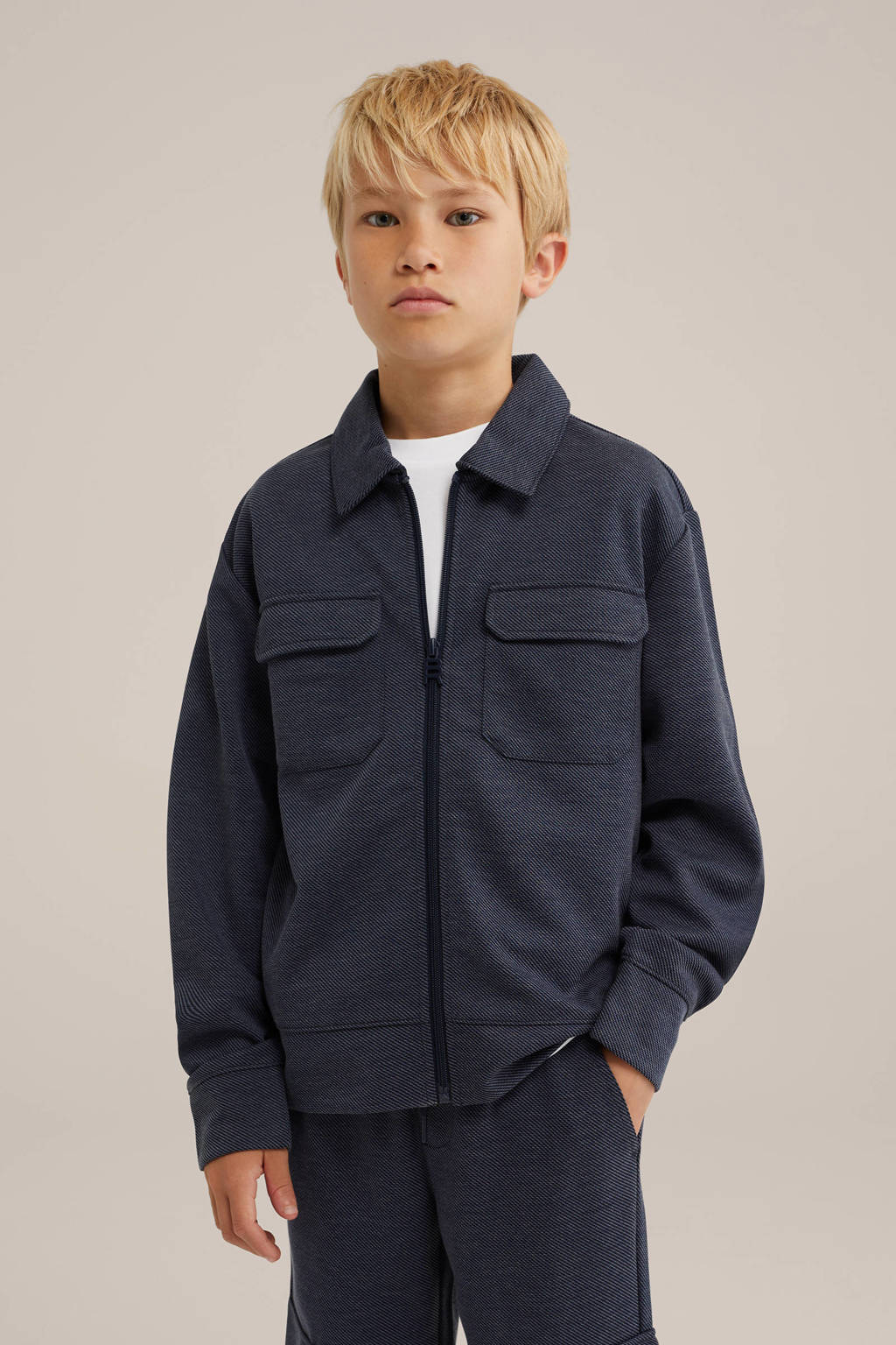 WE Fashion gemêleerde shacket tussenjas donkerblauw