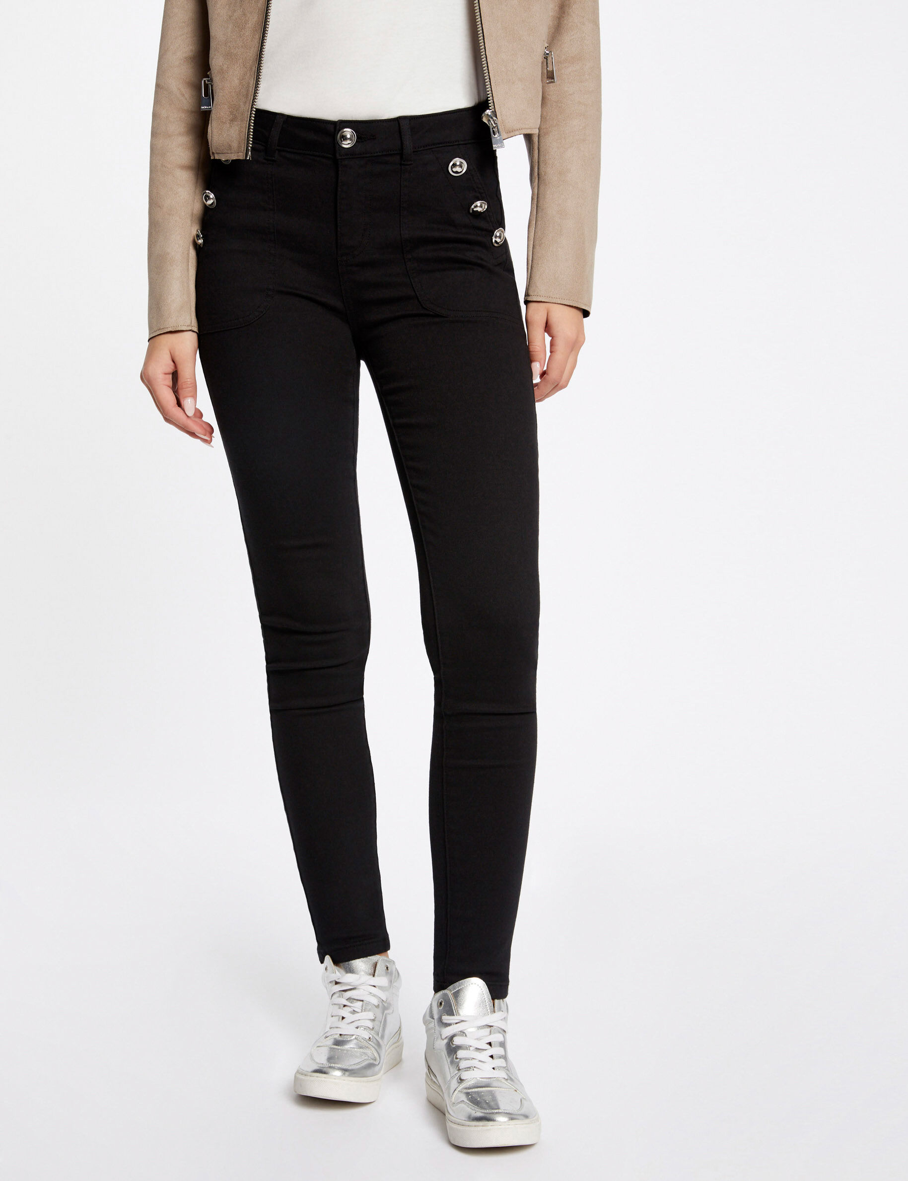 Pantalon skinny boutons aux poches noir femme - noir