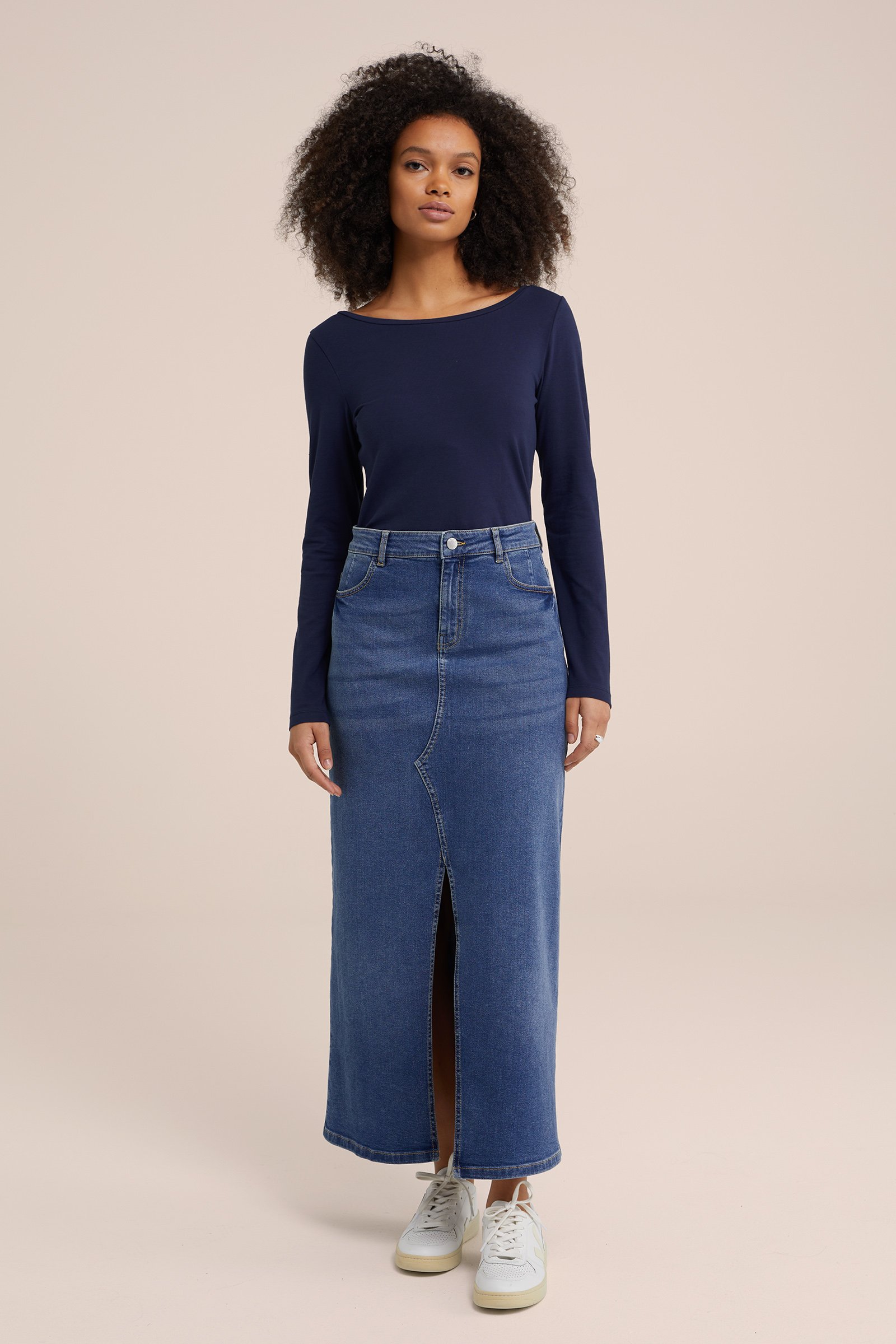 T-shirt van katoenmix WE Fashion Blauw