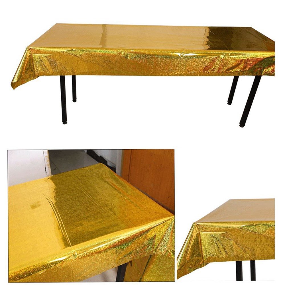 (270x100cm) Glitzer Deko Folien Tischdecke Party Dekoration Tisch Tuch Metallic Design - Gold