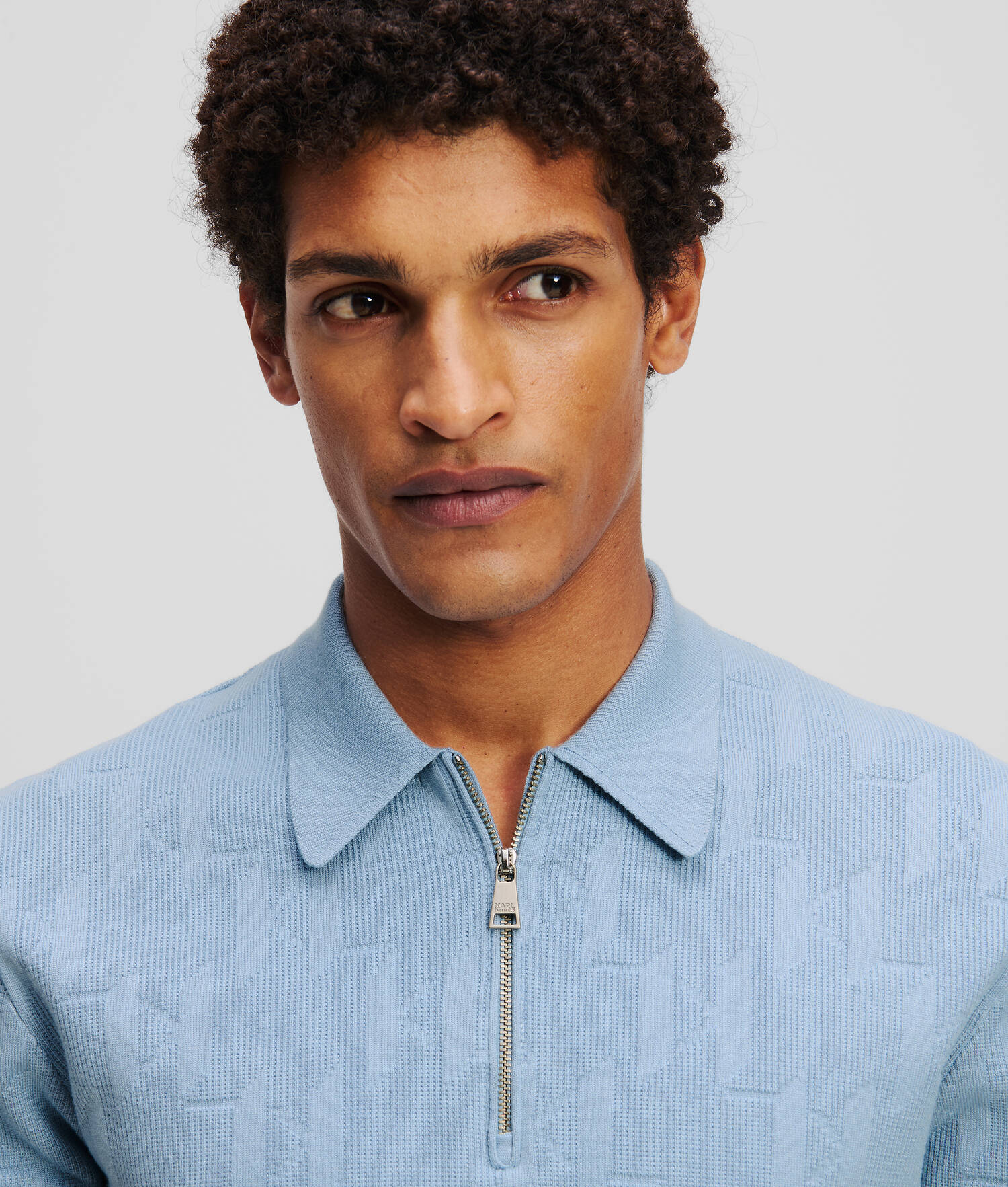 POLO ZIPPÉ KL MONOGRAM - Chambray doux