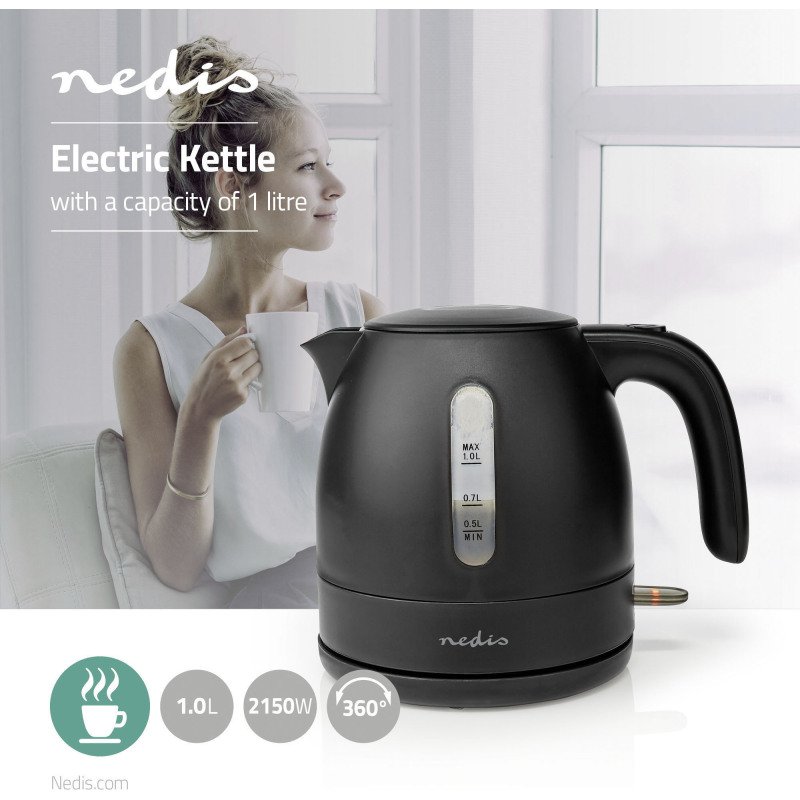 Bouilloire sans fil Nedis 1 L, noir