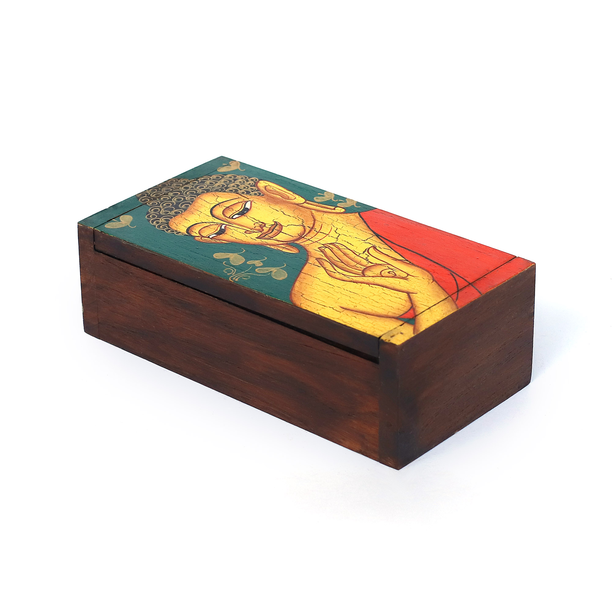 Holzschatulle 'Buddha blau', Teak, L 10 cm, B 20 cm, H 6 cm von fischer's lagerhaus