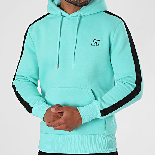 Sweat Capuche Premium A Bande 633 Bleu Pastel