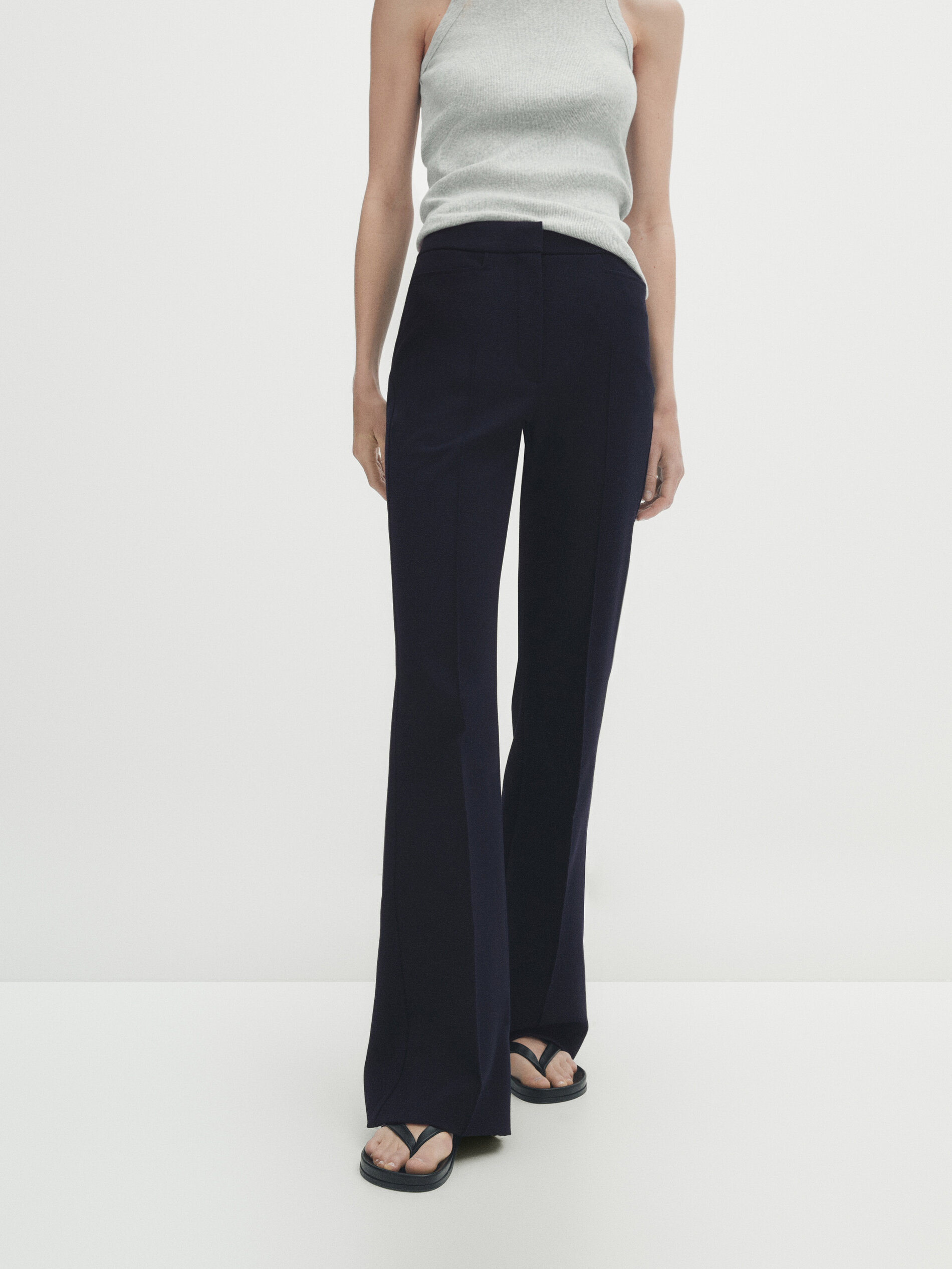 Calça flare canelada - AZUL MARINHO