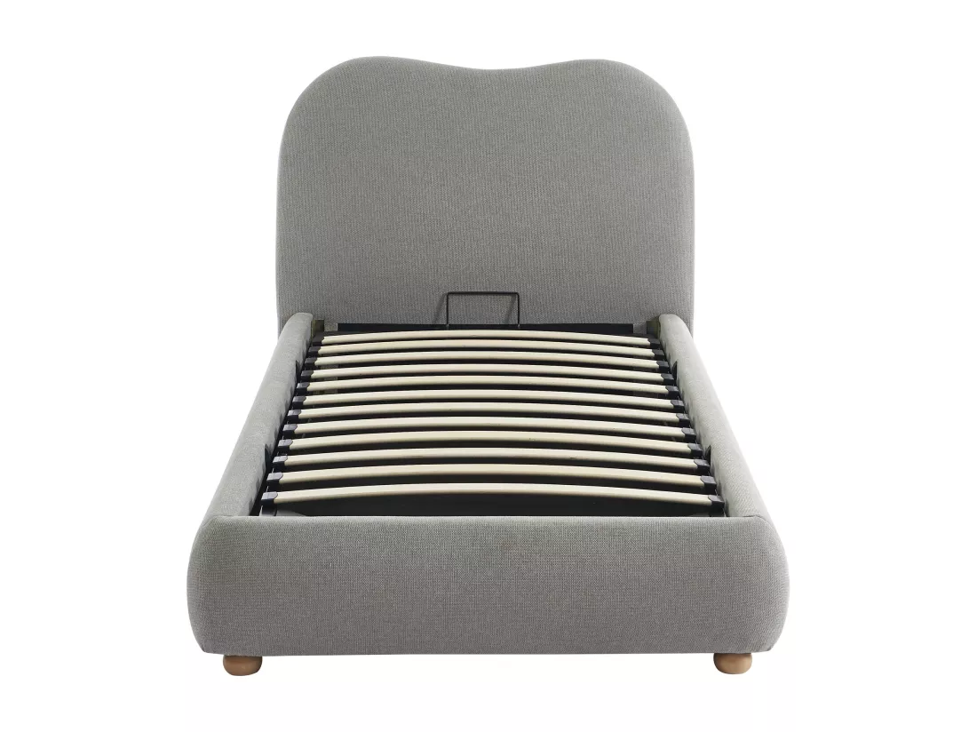 Lit coffre 90 x 190 cm - Tissu - Gris clair + Matelas - VANARI