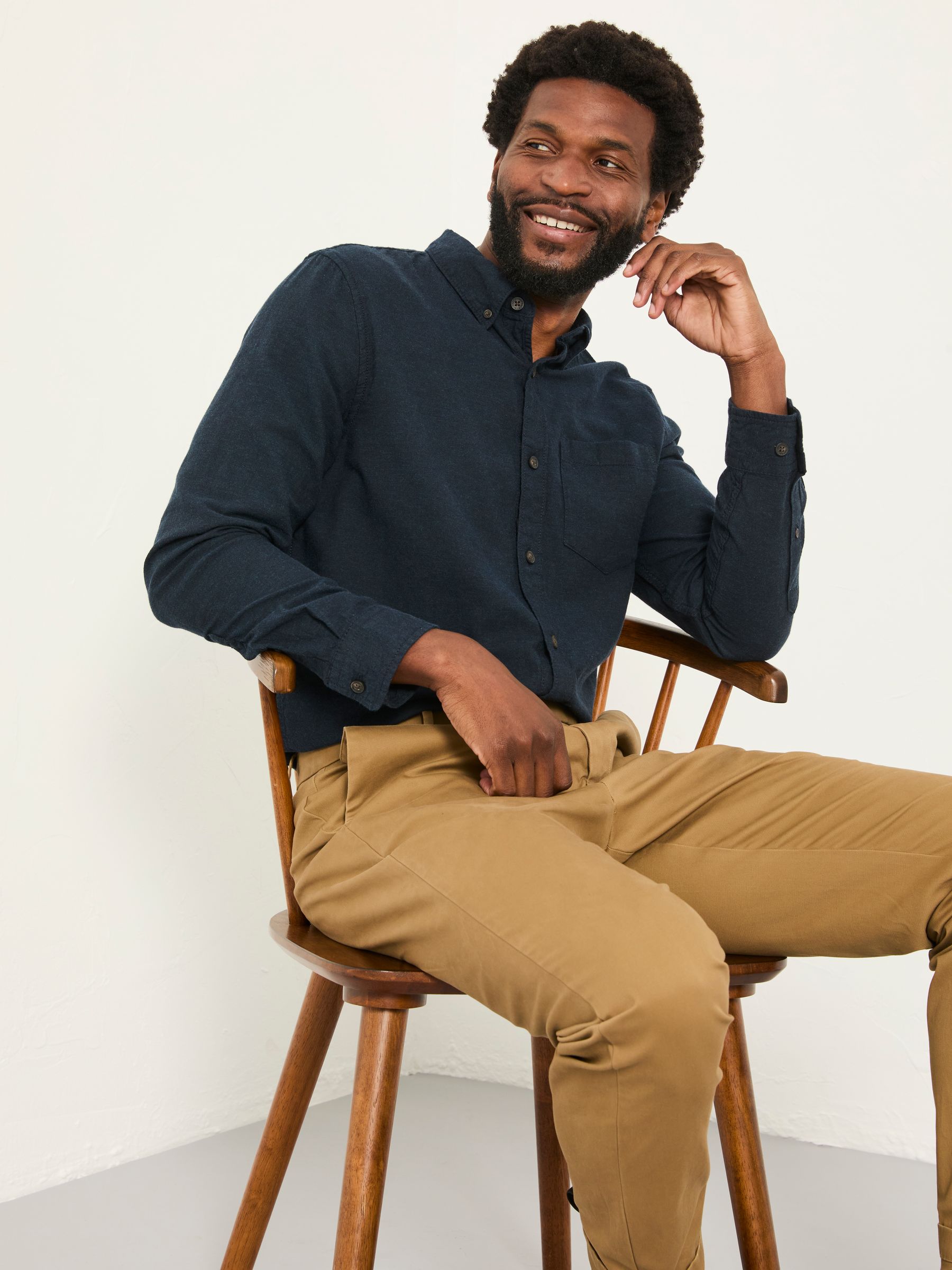 Marineblauw - FatFace Long Sleeve Plain Shirt