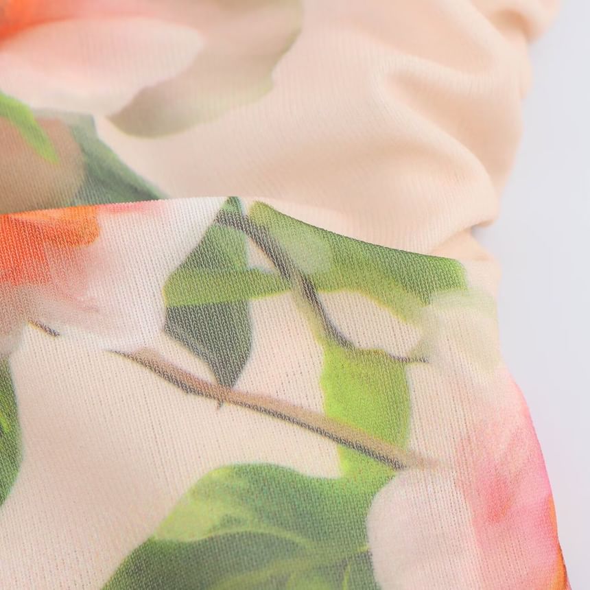 Cumulys - Spaghettibandjes bloemenprint ruches asymmetrische midi-jurk