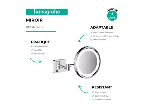 Miroir de rasage avec éclairage LED HANSGROHE AddStoris chromé