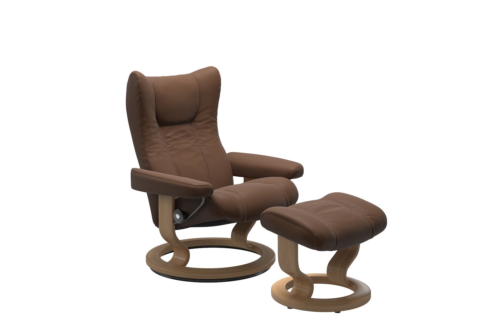 Wing lenestol m/krakk I hud Batick Spesial Warm Brown og Classic understell oak
