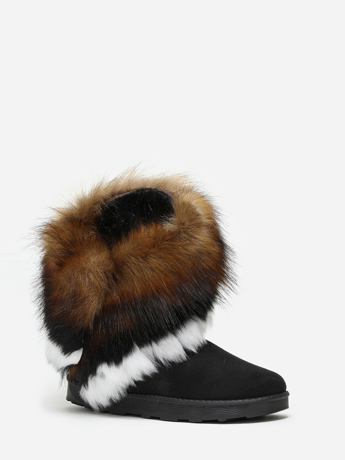 Bottines avec tige effet fourré- Noir