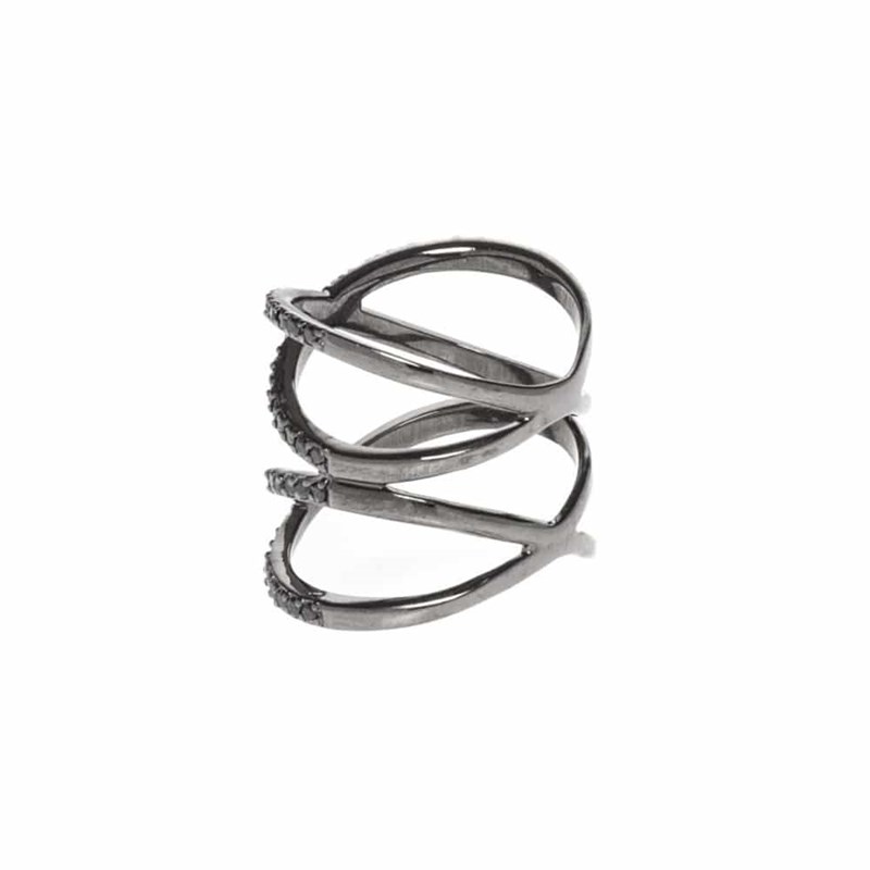 Bague Argent Cercles Atomiques Noire