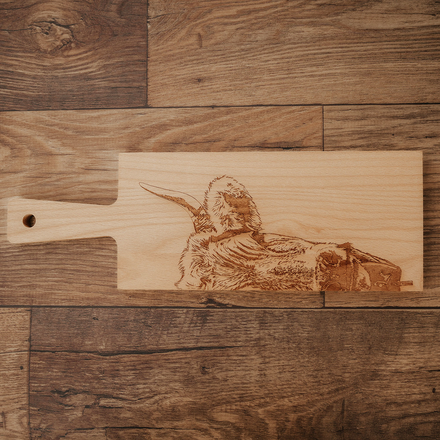 Holzbrett Zoom mit Hornkuhmotiv
