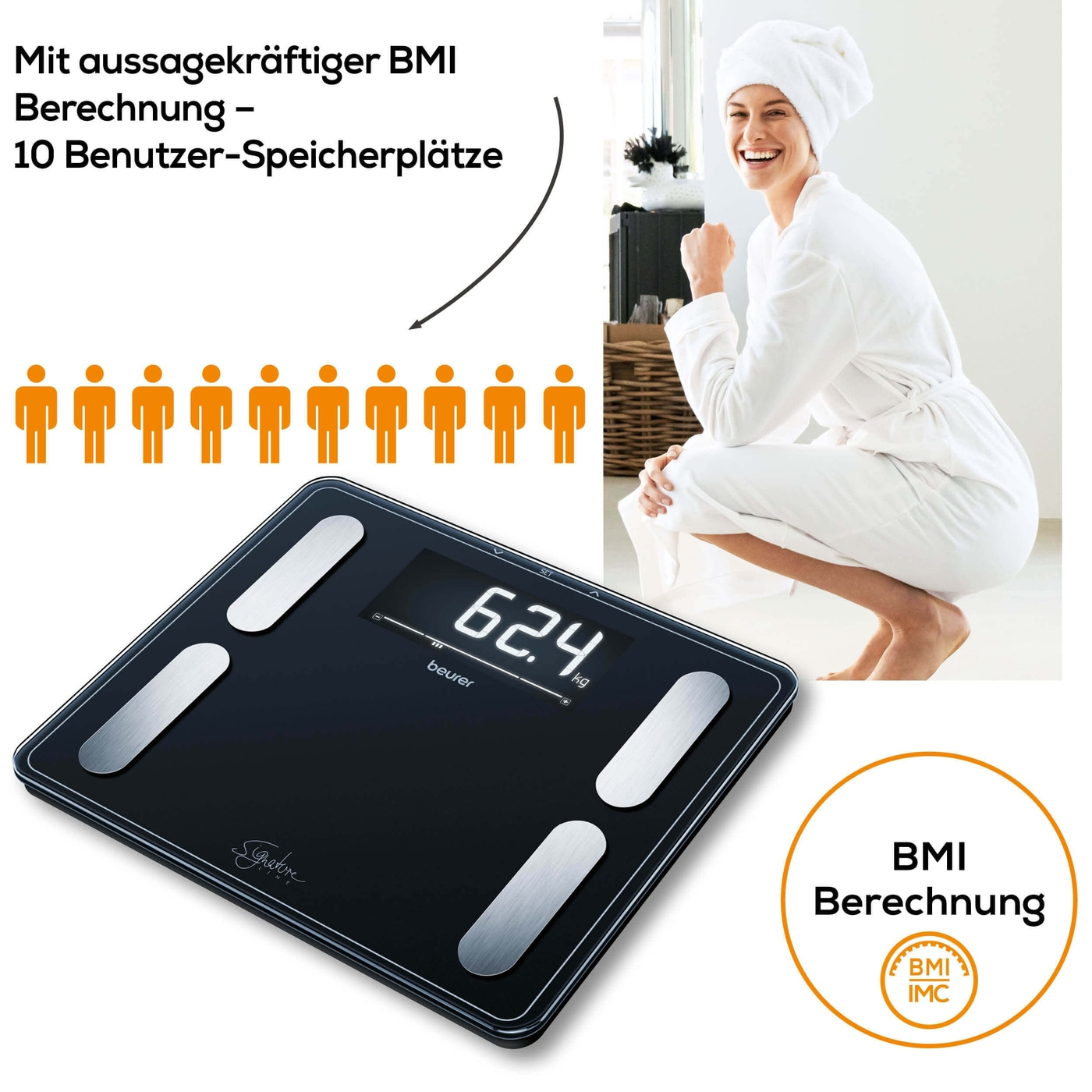 BF 410 Diagnosewaage LED Personen Waage zur Körperanalyse inkl. Batterien (73573) - Weiss