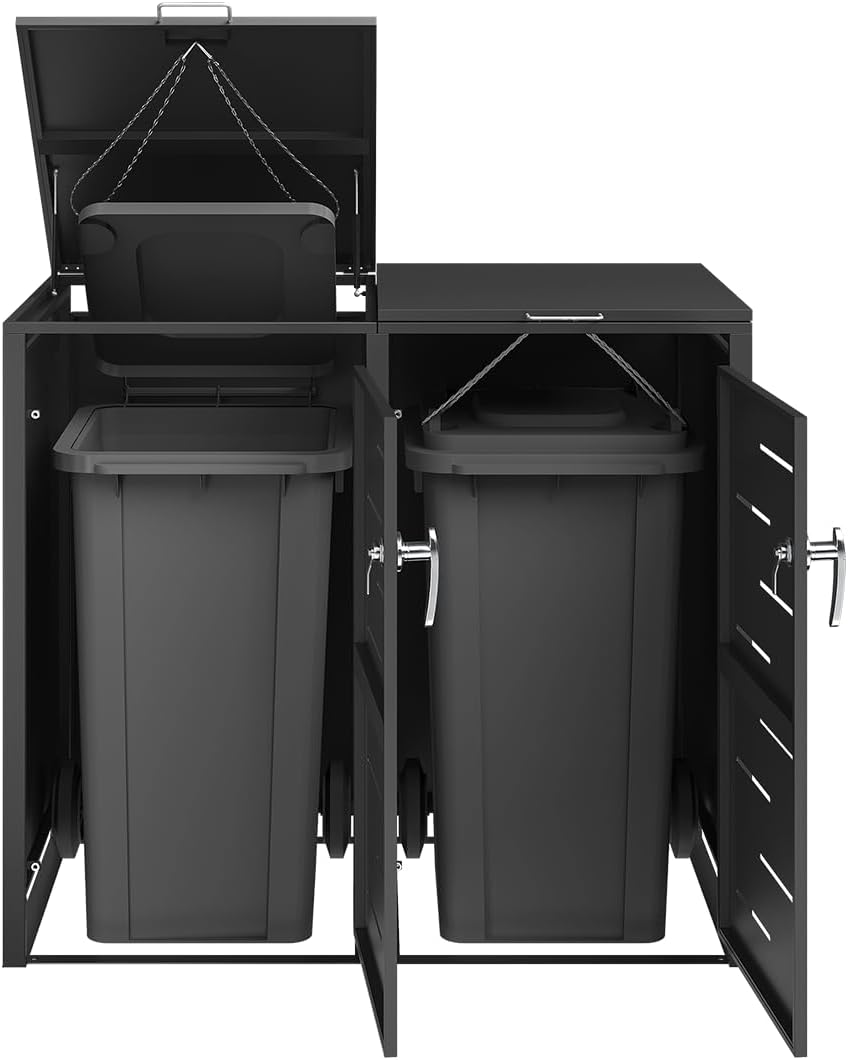 STEELSØN Mülltonnenbox 2er 120L abschließbar – Hochwertige Mülltonnenverkleidung für 2 Tonnen – Müllbox Stahl – Müllcontainer Schwarz - Mülltonnen Box wetterfest – Gerätebox mit Schloss