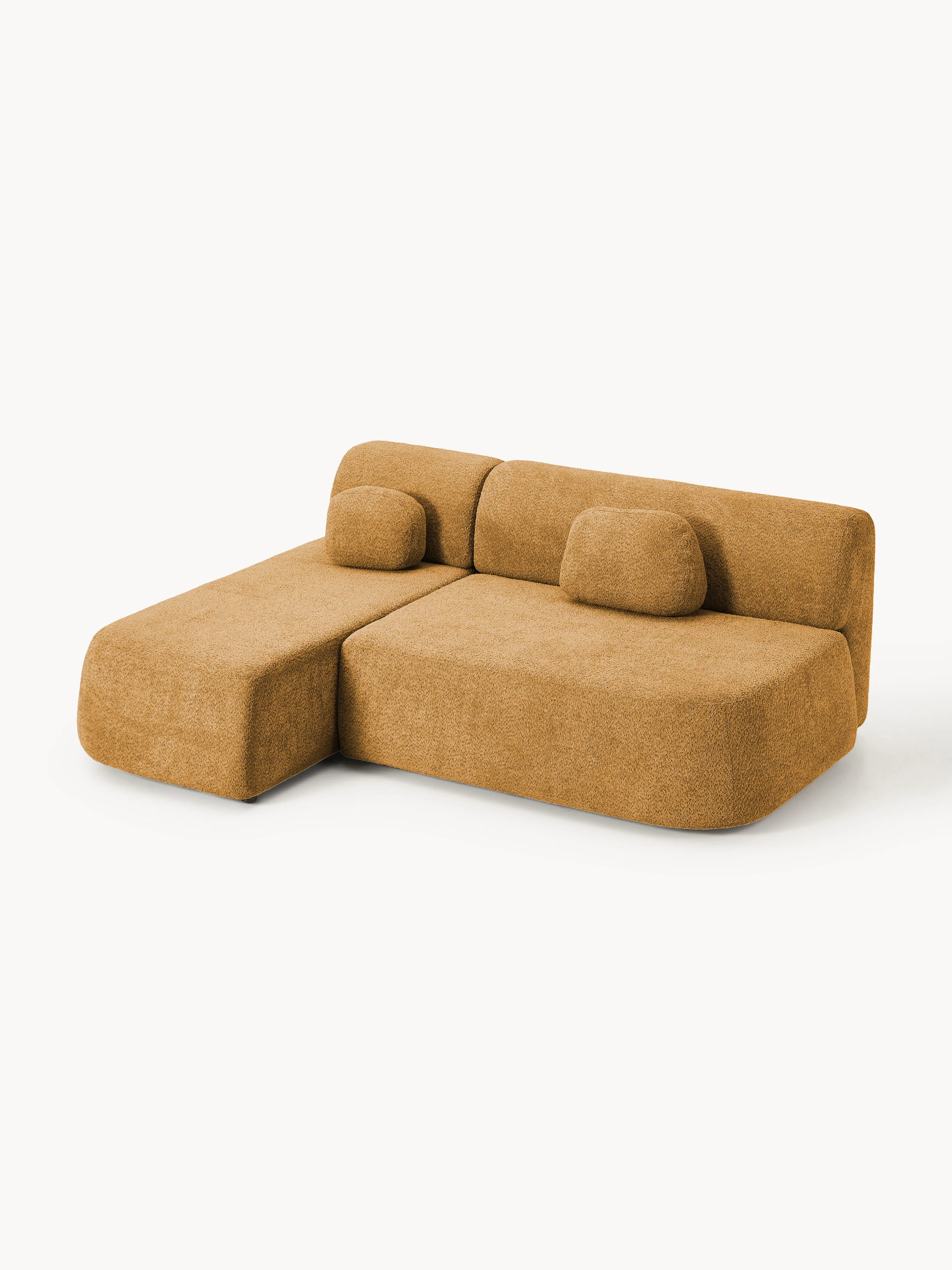 Hoekbankbed Pao van teddy-bouclé met opbergruimte
