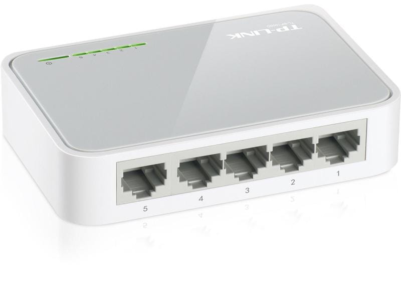 TP-Link Switch TL-SF1005D 5 Port Effizienter 5-Port 10/100Mbps Desktop-Switch – Energiesparend, Lüfterlos, Universelle Kompatibilität