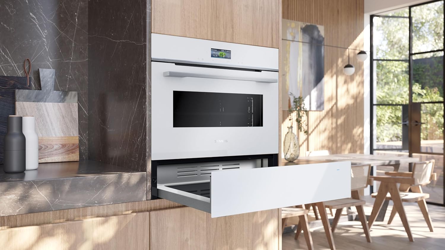Siemens BI710C1W1 iQ700, Smarte Wärmeschublade, 60 x 14 cm, Weiß, Niedrigtemperaturgaren, Teller vorwärmen, push und pull - Funktion