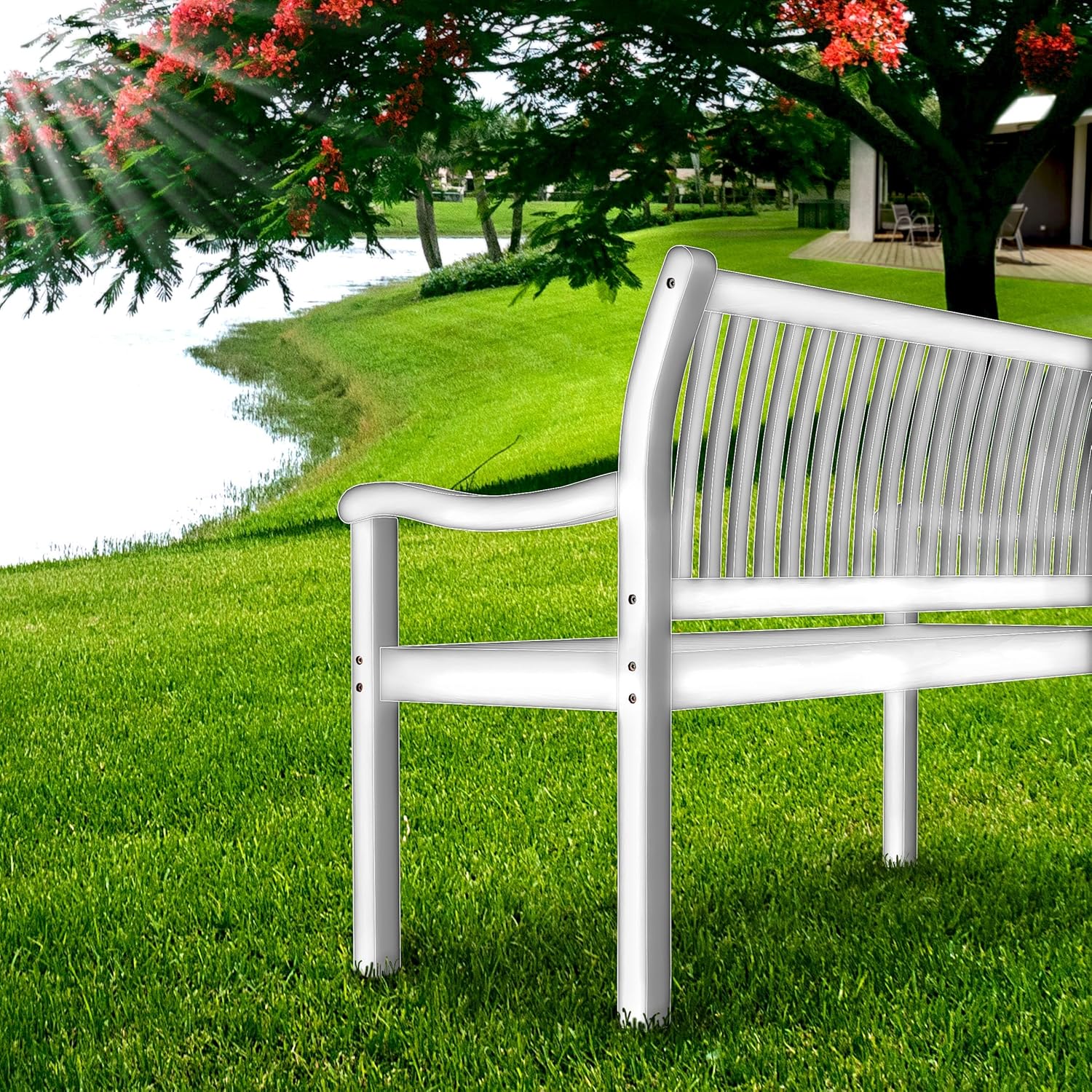 tillvex Gartenbank Holz 2-3 Sitzer inkl. Abdeckung wetterfest 125 cm | Parkbank Massivholz | Balkonbank Sitzbank 320 kg belastbar | Holzbank Gartenmöbel für Balkon, Terrasse & Garten