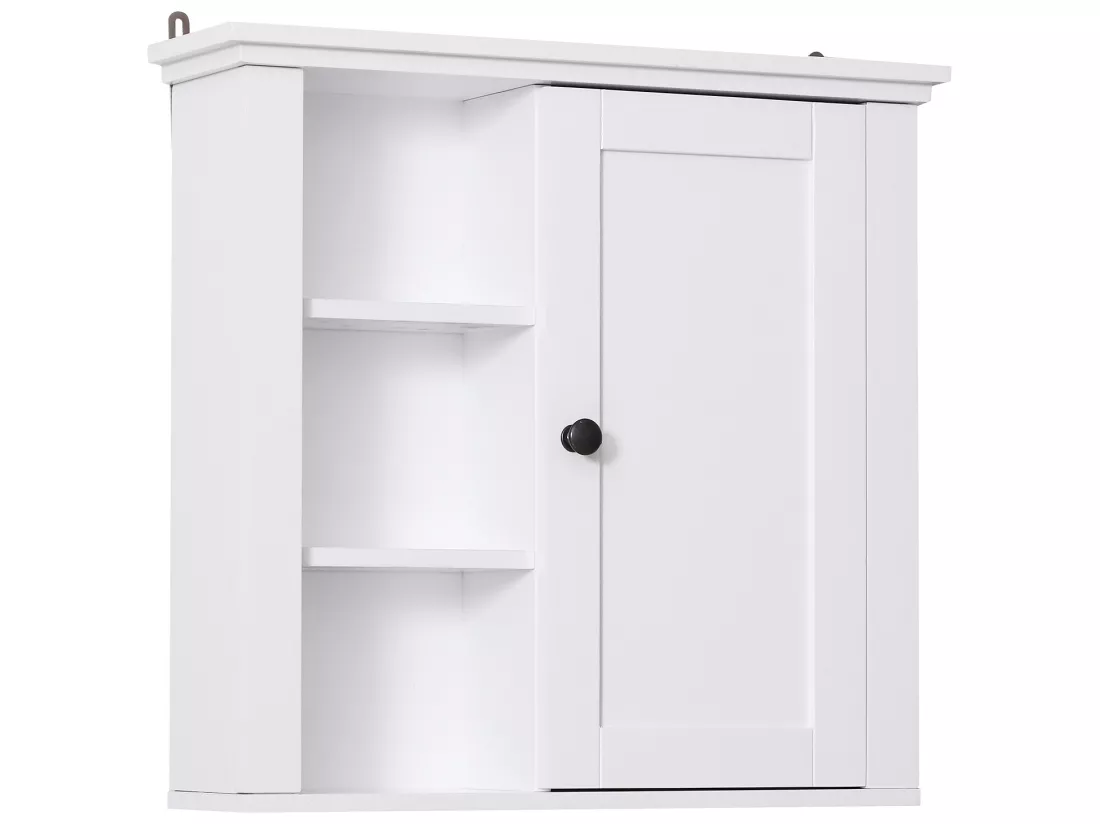 Armoire haute murale de salle de bain ou WC placard 1 porte 3 niches dim. 53L x 14,5l x 50,5H cm MDF panneaux particules blanc