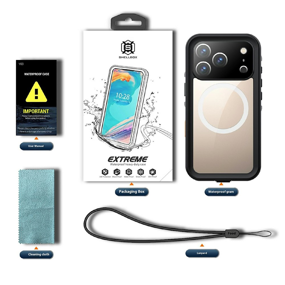 iPhone 17 Pro Wasserfeste MagSafe Outdoor Schutz Hülle (IP68) - Schwarz / Transparent