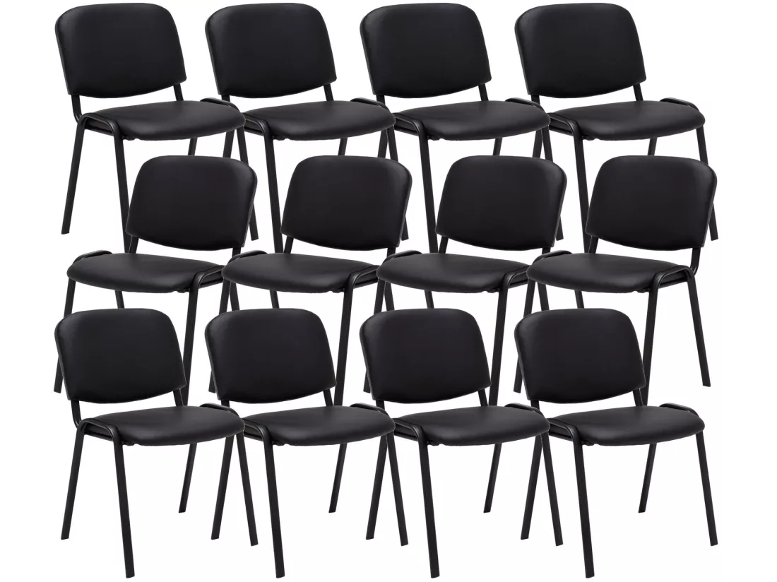 Lot de 12 Chaise de conférence - Similicuir & Métal noir mat - Noir - Ken
