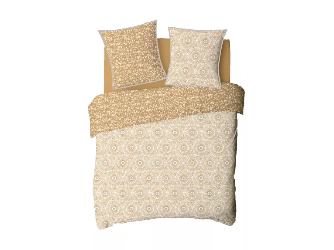 Parure de lit 2 personnes en coton 57 fils imprimé beige 260x240cm