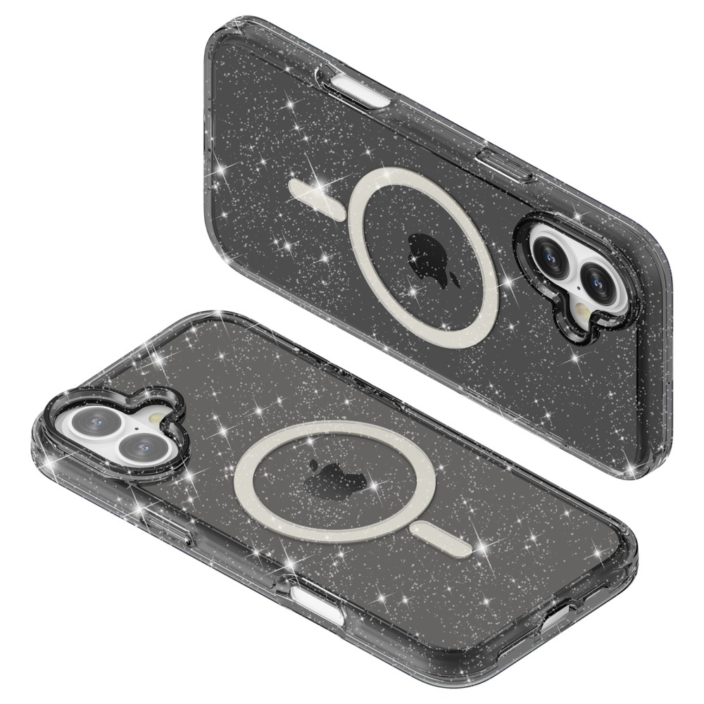 iPhone 16 MagSafe Hybrid Hardcase Schutzhülle im Glitzer Design - Schwarz / Transparent