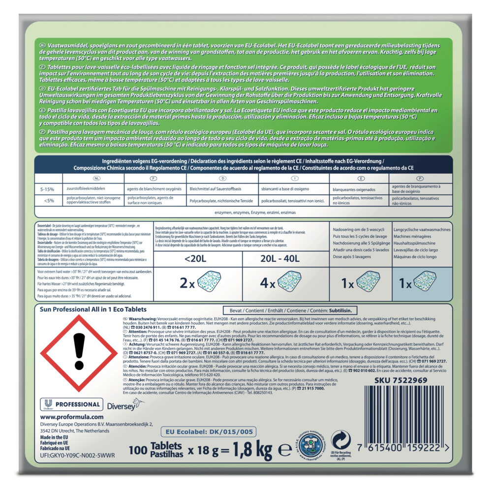 Sun Professional Vaatwastabletten All-in-1 EcoPro Formula100 stuks
