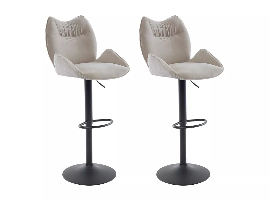 Lot de 2 tabourets de bar en tissu et métal noir - Hauteur réglable - Beige - LILAYA
