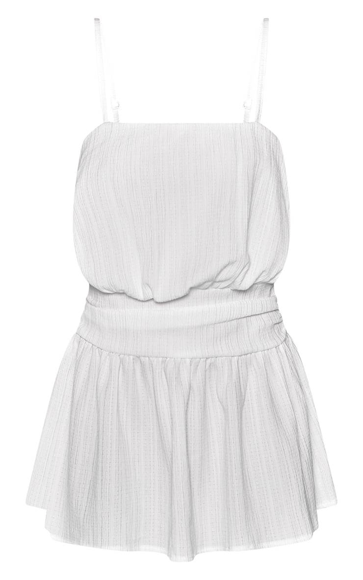 Crème Robe Courte Droite Texturée À Bretelles Et Encolure Droite