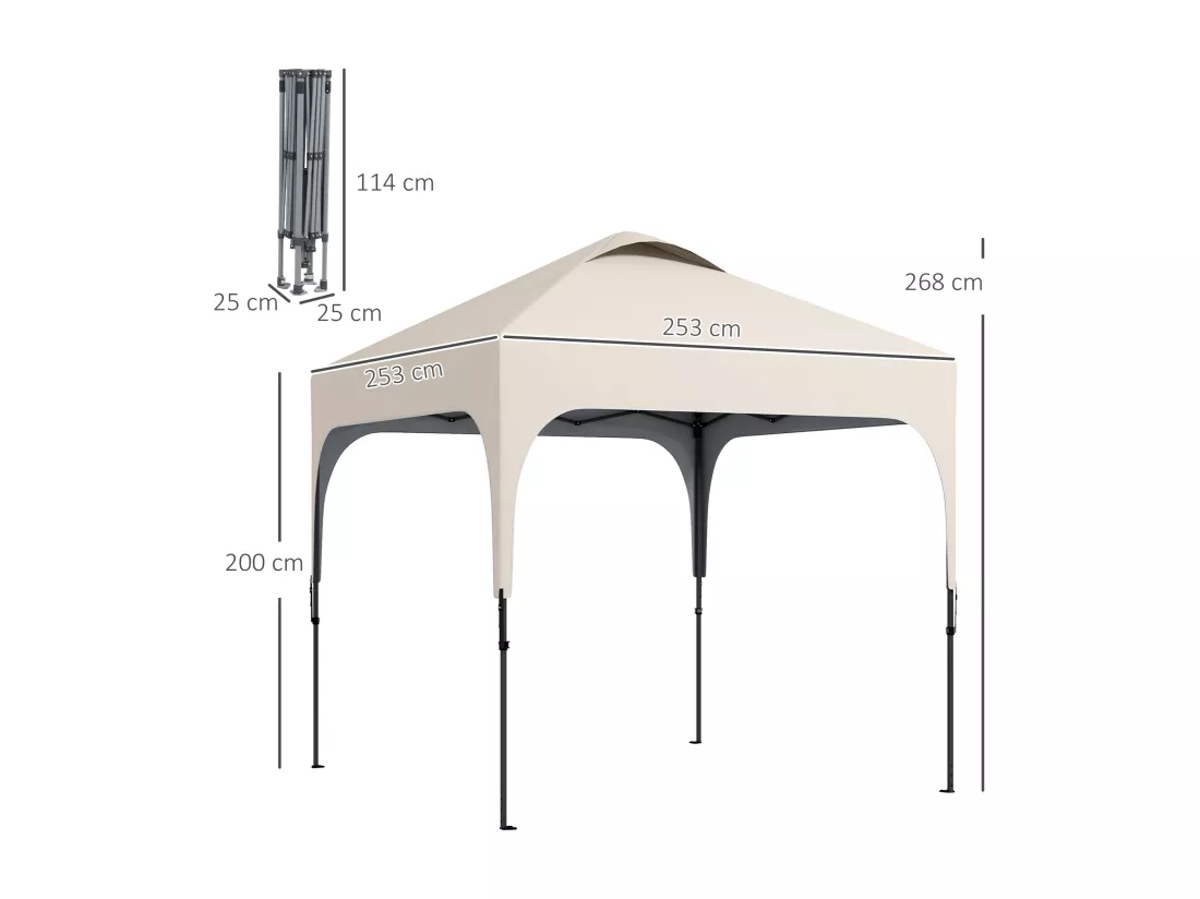 Tonnelle barnum automatique pop-up dim. 2,53L x 2,53l x 2,68H m hauteur réglable nombreux accessoires inclus acier oxford beige